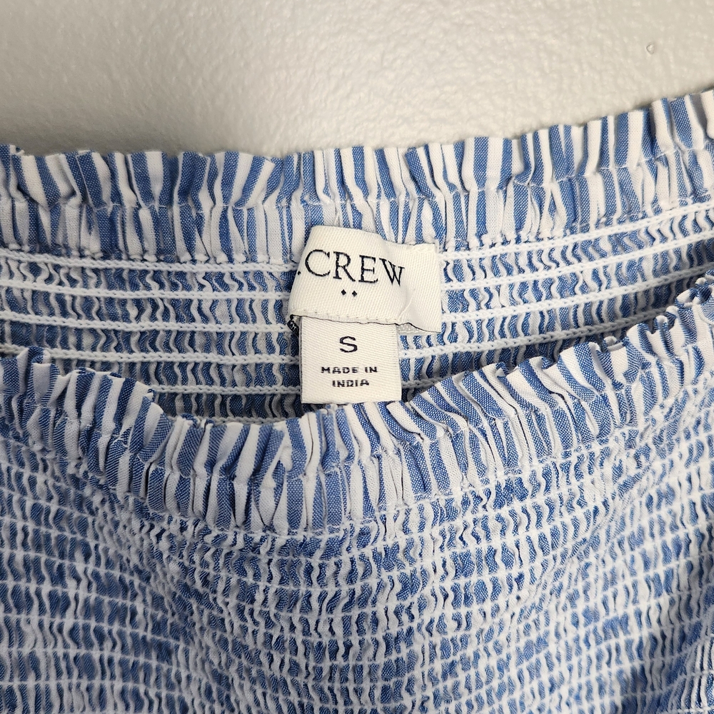 J Crew Midi Puff Sleeve White And Blue Striped Dress - Picture 7 of 11